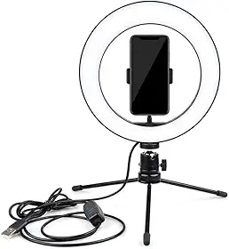 Ring Light 6 Polegadas com Tripé e Suporte para Celular 3 Modos de Luz LED, Brilho Ajustável para Foto e Vídeo