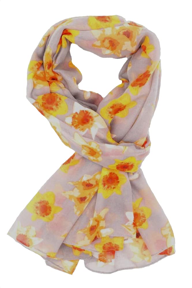The Olive House Women's Grey The Olive House® Spring Daffodil Flower Design Scarf