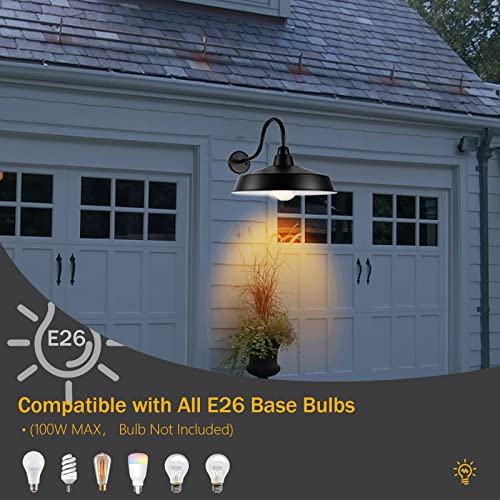 Diyel Gooseneck Barn Light Outdoor, 16 Inch Dome Large Farmhouse Exterior Light Fixture Wall Mount, Industrial Outdoor Wall Sconce Outside For House, Shop, Front Porch, Garage, Entryway, Black, 2 Pack #TOP2