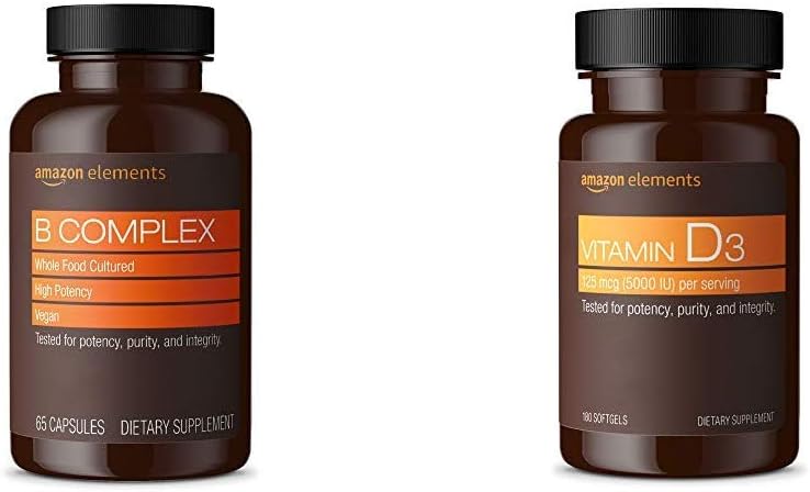 Amazon Elements B Complex (65 Capsules) and Amazon Elements Vitamin D3 (180 Softgels)
