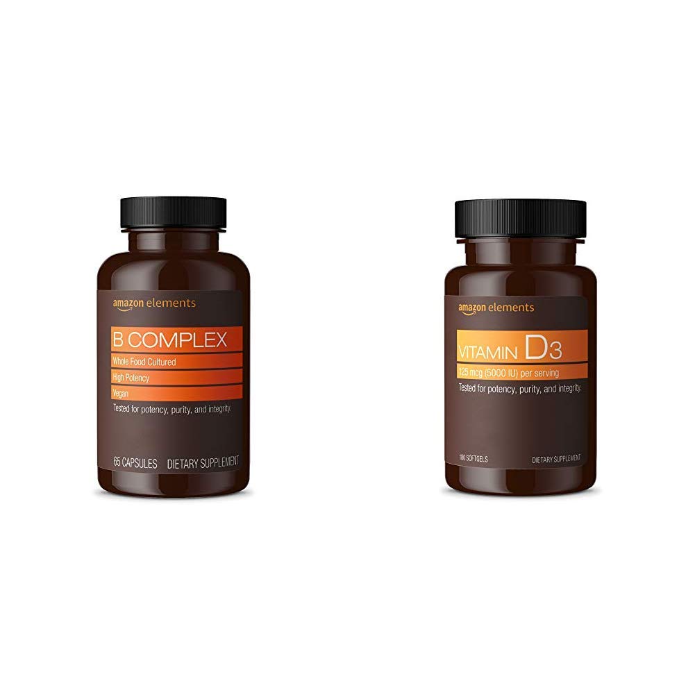 Amazon Elements B Complex (65 Capsules) and Amazon Elements Vitamin D3 (180 Softgels)