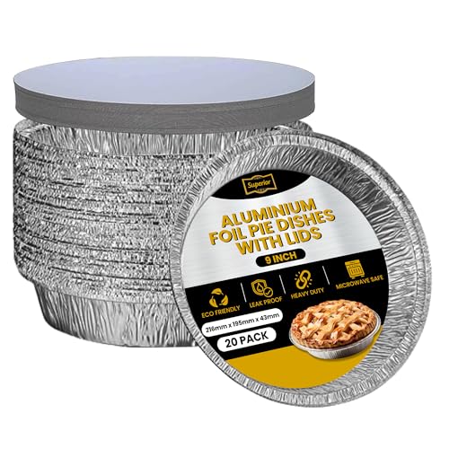 Superior Lot de 20 moules à tarte ronds en aluminium de 22,9 cm avec couvercles - Résistants au four et au congélateur - Jetables - Pour pâtisserie,...
