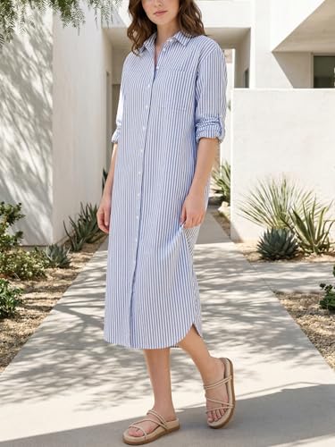 Image of Kuraki Women's Casual Print Button Front Maxi Shirt Dress