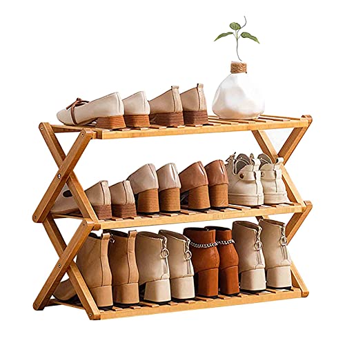 Range-chaussures en bambou petit organisateur pliant 3 couches robuste pour maison