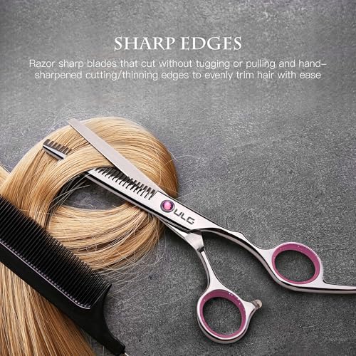 Image of Hair Cutting Scissors Thinning Shears Kit ULG Professional Hairdressing Texturizing Salon Razor Edge Scissor Japanese Stainless Steel 6.5 inch Pink