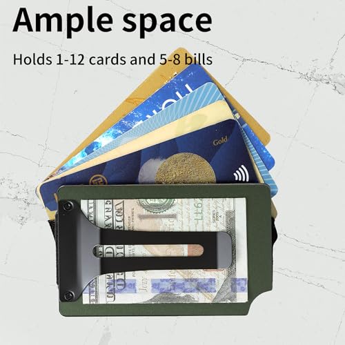 Image of Minimalist Carbon Fiber Wallet for Men, Money Clip Cash Strap Wallet, RFID Blocking Metal Wallet Aluminum Card Holder,Front Pocket Wallet(Matte Green)