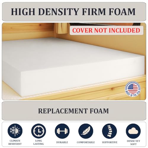 Image of Foamma 4 inch x 48 inch x 75 inch, Firm, Mattress Replacement for RV Bunk, Camper, Truck & Travel Trailer, Back Support, CertiPUR-US Certified, Made in USA, Cover Not Included.