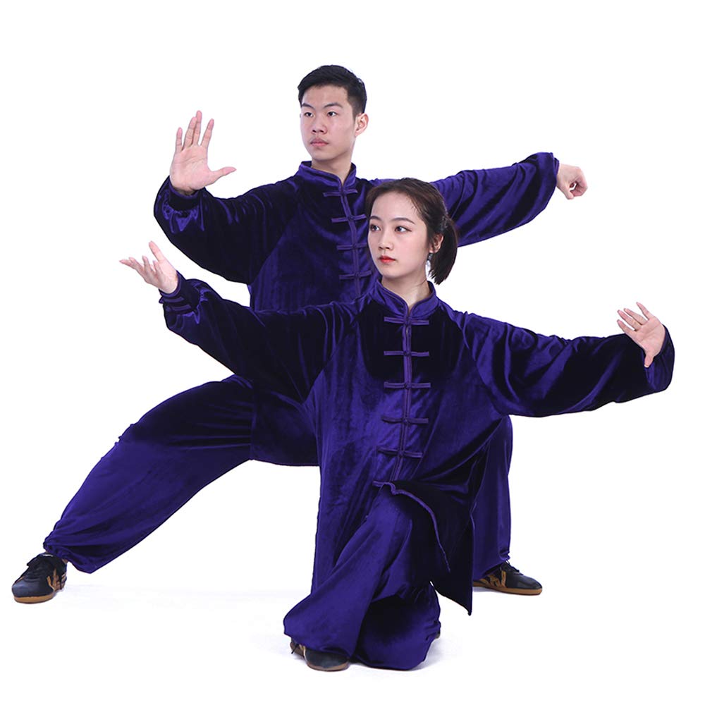 Abbigliamento Tai Chi Donna Autunno E Inverno Ispessito Abito Ricamato Uomo Esecuzione di Abiti da Boxe Tai Chi,Purple-XS
