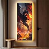 Pintar por Numeros Adultos Llama Pintura por Numeros Principiantes, Dragón Paint by Numbers Manualidades, DIY Pintar por Numeros Niños, Decoración de Paredes Hogar, 45x110 cm/18x43 Inch, Sin Marco