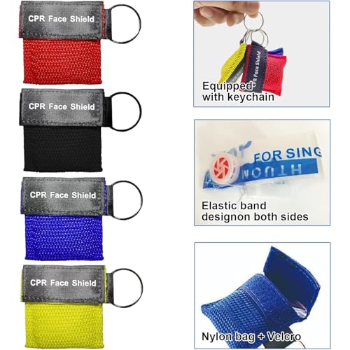 4 Stück Beatmungsmaske Erste Hilfe, CPR Maske Face Shield, Beatmungsmaske Schlüsselanhänger, Beatmungstuch, Feuerwehr Ambubeutel, Tragbarkeit Beatmungsbeutel, Geeignet für Die Notfallrettung(4 Farben)