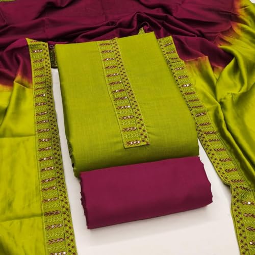 Image of HMP Fashion Womens Bombay Cotton Embroidery Tie Cotton Unstitch dress Material With Chanderi lace bordered Dupatta
