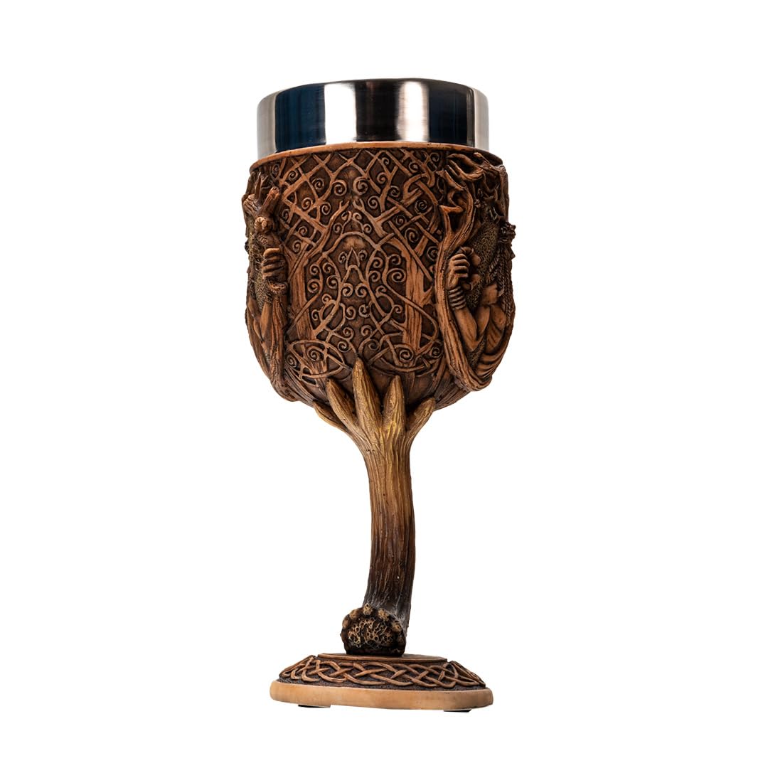 Pacific Giftware Cernunnos - Calice in resina e acciaio inox, motivo celtico, ispirato al dio cornuto per bicchieri e decorazioni uniche, altezza 18,4 cm
