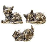 Supvox Katzenornament Messing 3 Stück mit Glatter Oberfläche Miniatur Glückskatze als Stabile Tischdeko für Homeoffice und Wohnräume