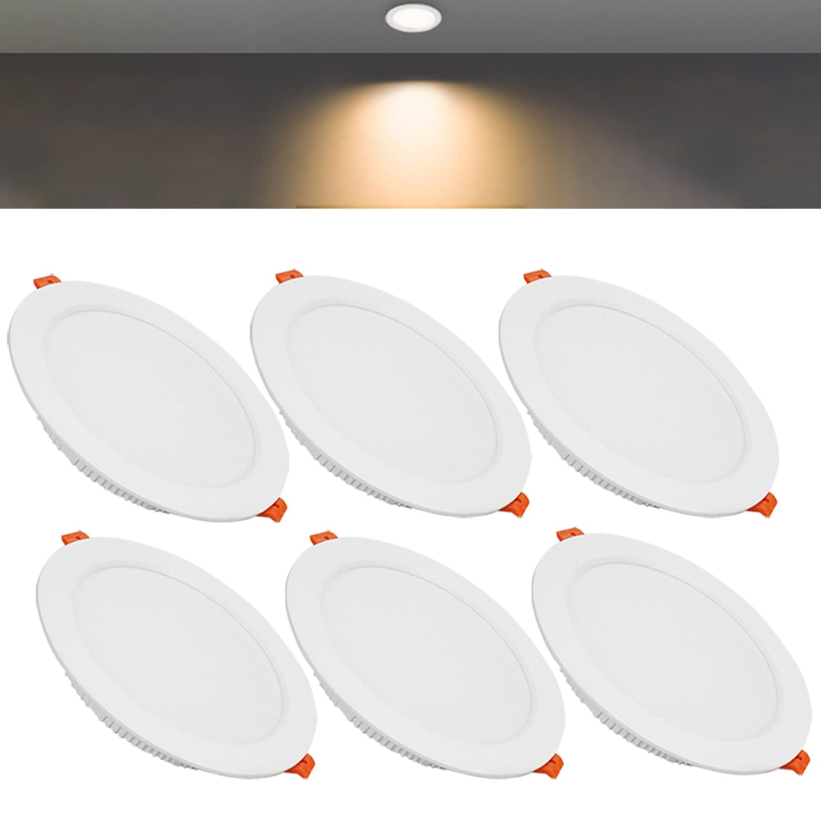 TTiiLoe 21W Round LED Recessed Ceiling Spotlights, 3000K Warm White Ultra Slim Panel Ceiling Light, Cut Φ160-170mm, AC110-240V Downlights for Hallway Stairwell Showroom, 6 Pack