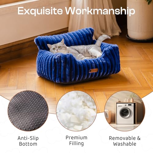 MEWOOFUN Hundesofabett - Katzenbetten für Hauskatzen Weich und Flauschig, Katzensofabett Kleines Hundebett für Hunde und Katzen, Beruhigendes Hundebett (Marineblau, 61x48x30cm)