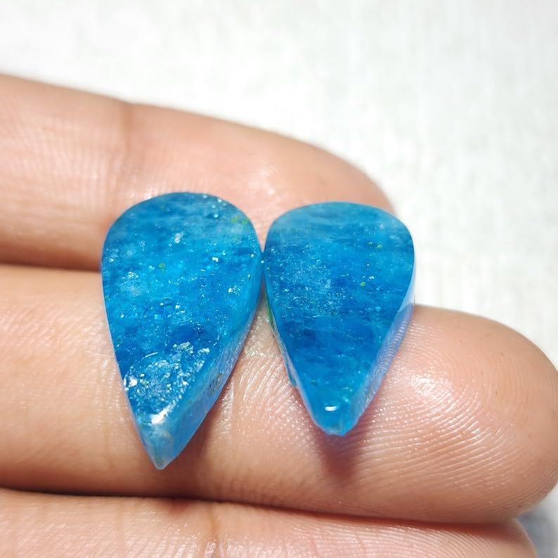 Apatite naturelle lot de 2 cabochons poire pour fabriquer un pendentif - 6