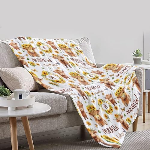 Image of Cow Throw Blankets with Name, Cute Cow Gifts for Boys Girls,Lightweight Flannel Highland Cow Pattern Quilt for Sofa,Chair, Bed, 60 inchx80 inch for Adults