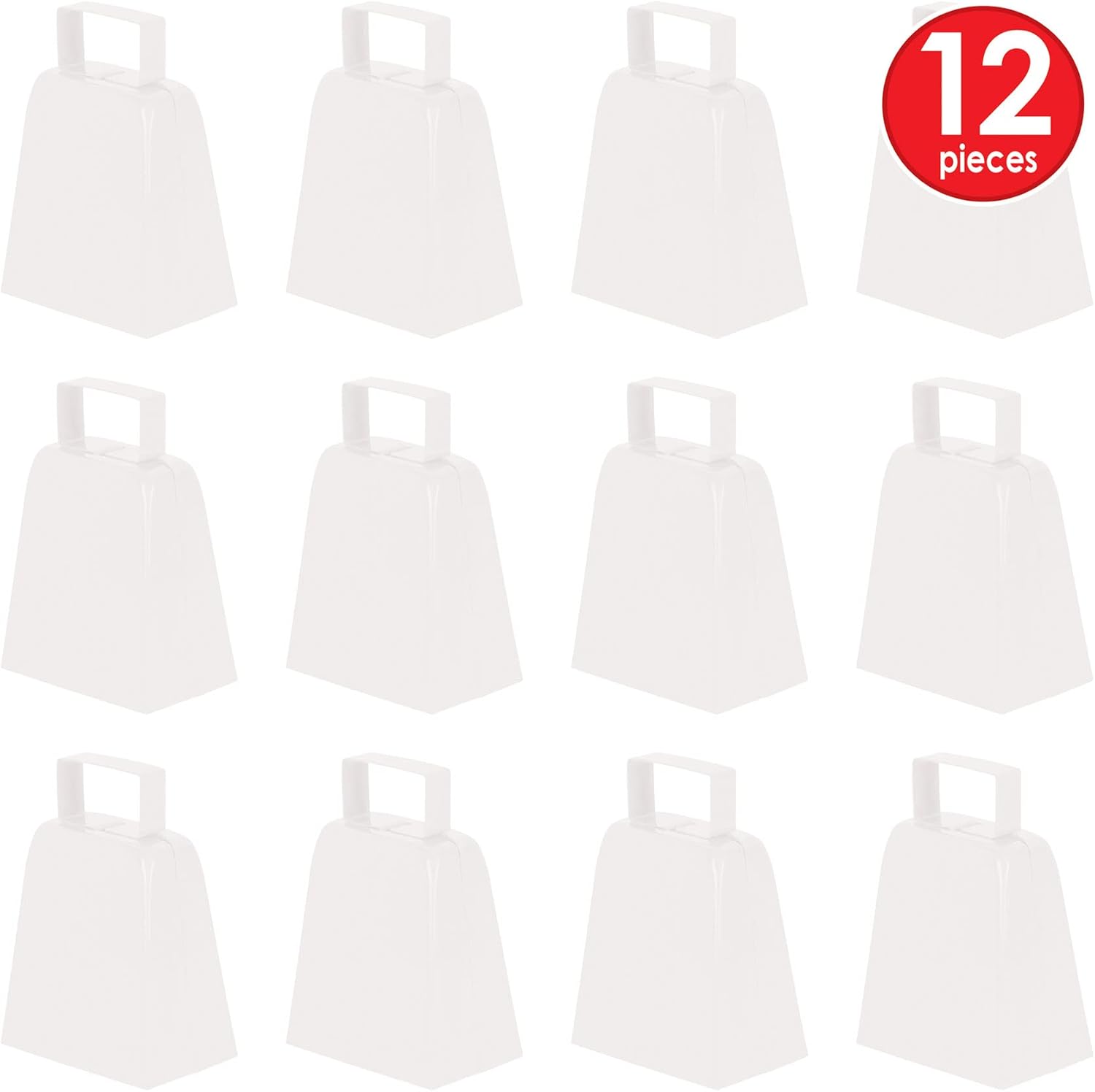 Beistle White Cowbells, Pack of 12, Metal Noise Makers for School Spirit, Pep Rallies, Game Day, Team Pride, Sporting Events, and Celebrations, Party Accessories, 4”