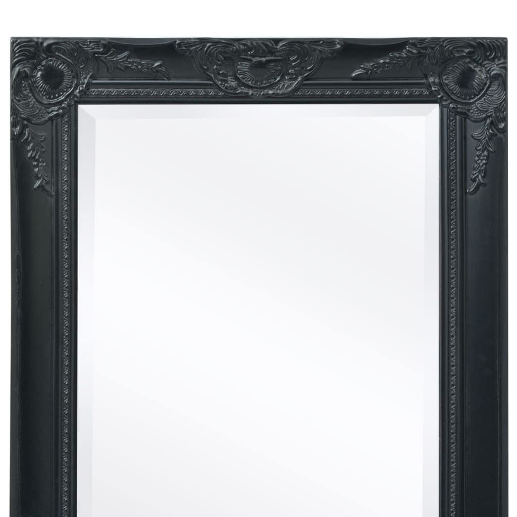 Barocker Wandspiegel schwarz 100 x 50 cm Holz Glas Rahmen Antik Look mit 4 Befestigungshaken für Flur Schlafzimmer Garderobe