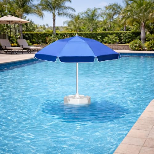 Aquenelle Floating Pool Umbrella - 7ft, Outdoor Floating Umbrella for Inside of Pool with Weighted Base, 4 Cupholders Floating Table with Sun Shade, No-Tools Setup for Pool, Lake & Beach