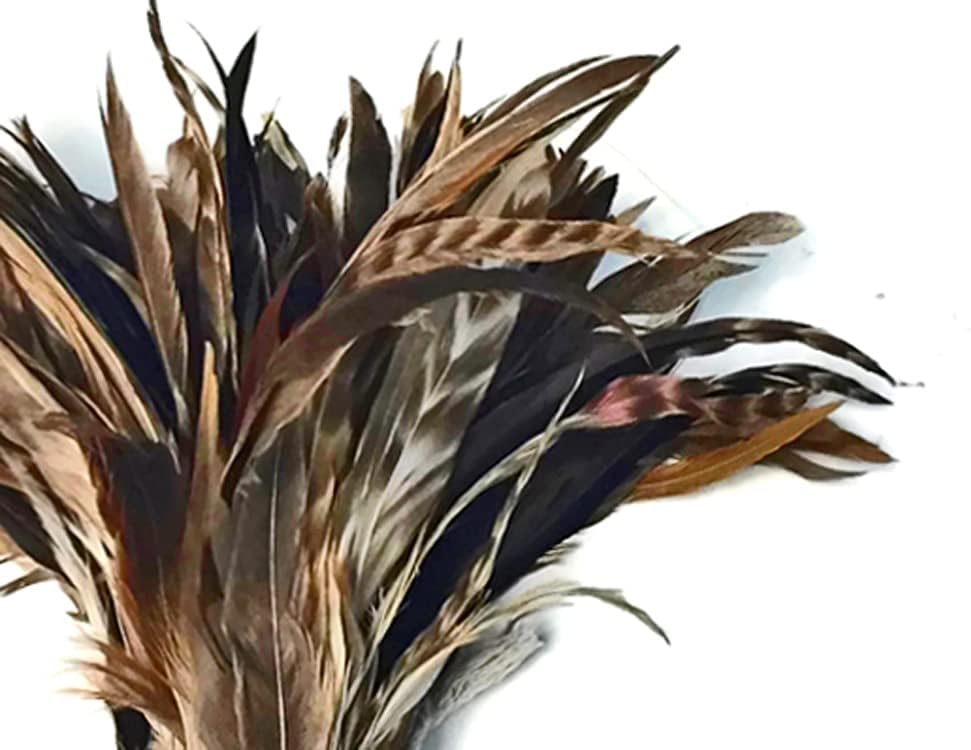1 Pack - 8-10" Natural Brown Chinchilla Mix Coque Tail Strung Rooster Feathers 0.25 Oz. Halloween Craft Supply | Moonlight Feather