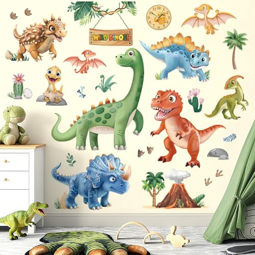 wondever Stickers Muraux Dinosaure 3D Autocollants Muraux Mural Stickers Dino Animaux Volcan pour Chambre Enfants Bébé Garçon Salle de Jeux Bébé Pépinière