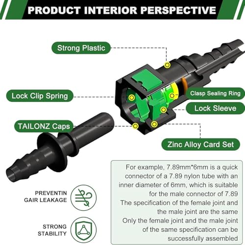 Conector rápido de nailon para tuberías de combustible, kit de 40 piezas con codos rectos y de 90° 3