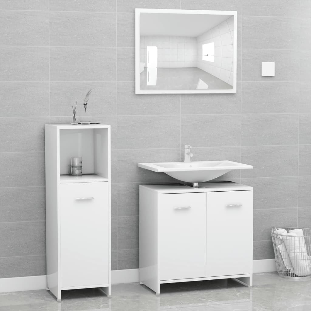 Juego de muebles de baño blanco con 3 piezas de madera de ingeniería de alta resistencia