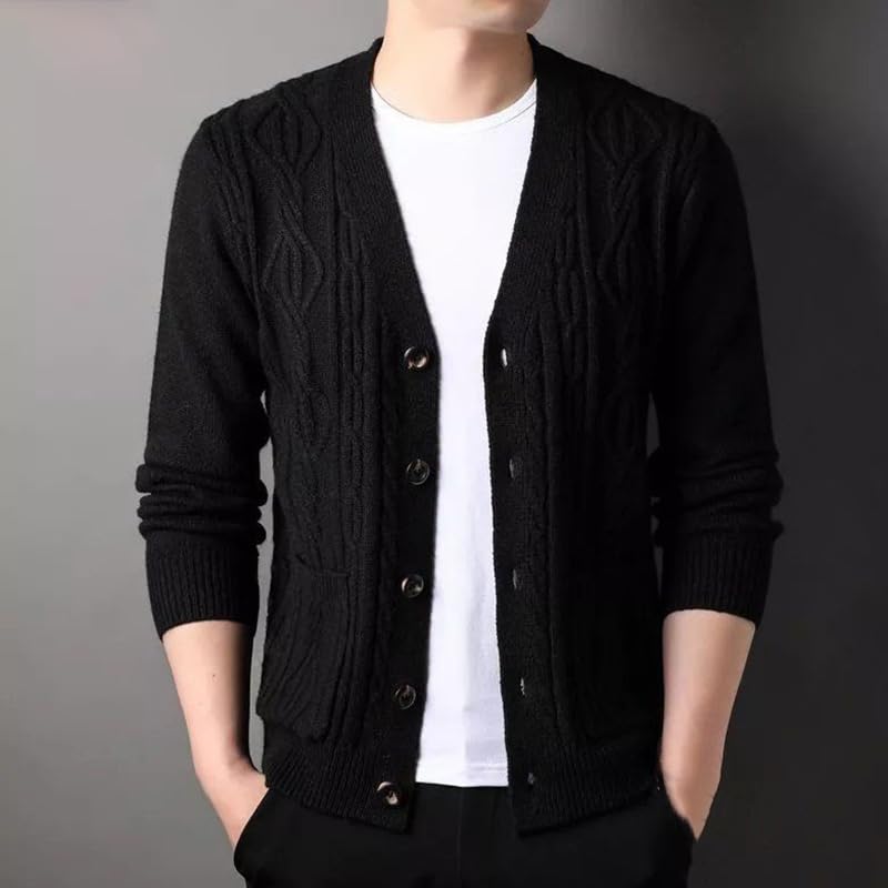 OFFSUM Cárdigan De Punto Para Hombre - Cárdigan De Punto De Color Liso Con Cuello En V Y Un Solo Pecho Con Bolsillo De Moda Para Otoño E Invierno Abrigo De Color Liso Que Combina Con Todo