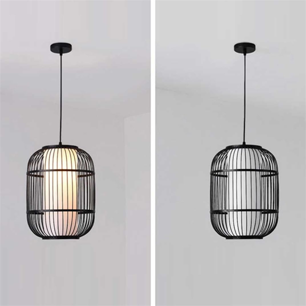 28 cm czarna lampa wisząca Wabi-Sabi, duży rozmiar, bambusowa klatka, naturalne oprawy przybrzeżne, żyrandole z rattanu do kuchni i salonu wyspy - Gwint E26