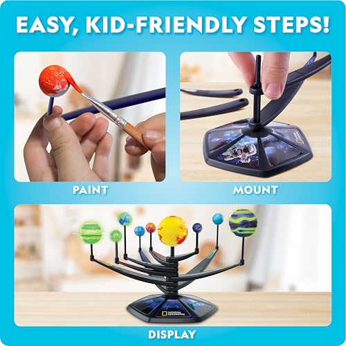 National Geographic Glow-in-The-Dark Solar System Model Kit for Kids - Build & Paint a 3D Planetary Model with Movable Arms, STEM Projects for Kids Ages 8-12, Space Themed Bedroom Decor - Image 4