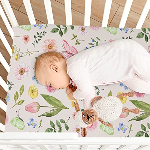 Floral Garden Flower Butterfly Fitted Crib Sheet For Girls And Boys,Soft Breathable Baby Sheet For Standard Size Crib Mattress 21164919 #TOP7