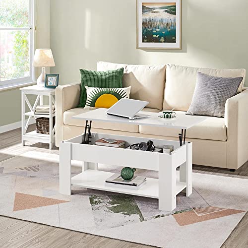 Yaheetech Lift Top Coffee Table W/Hidden Storage Compartment And Storage Shelf - Lift Tabletop For Living Room Reception Room, White #TOP1