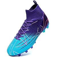 VTASQ Boys' Football Boots Kids Turf Football Shoes Professional Teenager Athletics Sneakers Outdoor Non-Slip Training Soccer Shoes High Top Football Shoes Spikes Violet 1UK