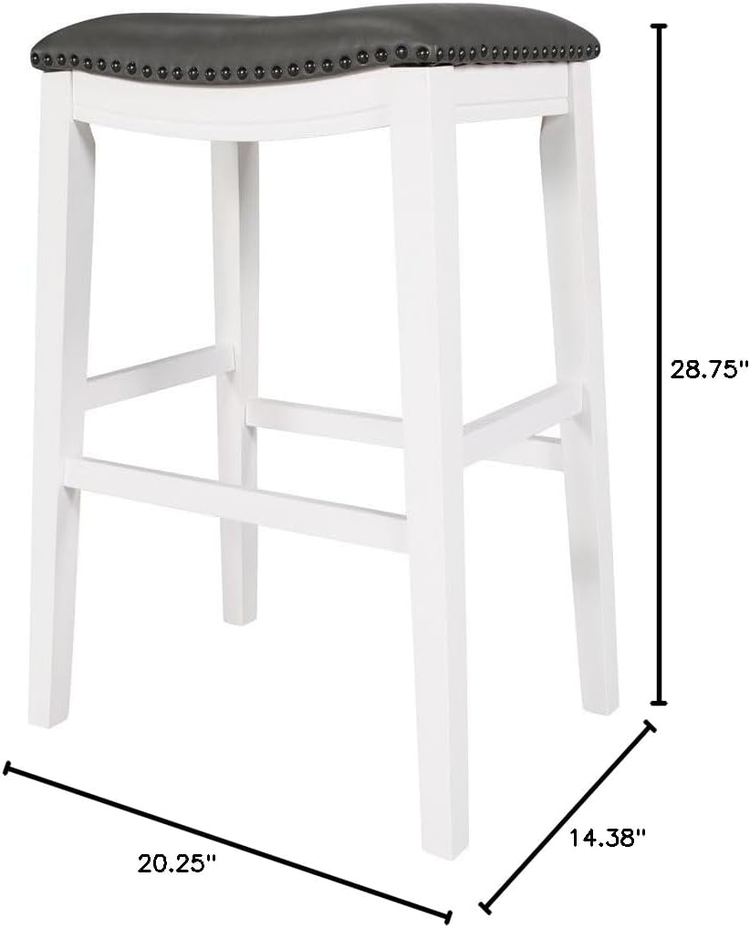 DTY Indoor Living Aurora Saddle Stool, -29" Barstool, White/Dark Gray PU, Set of 2
