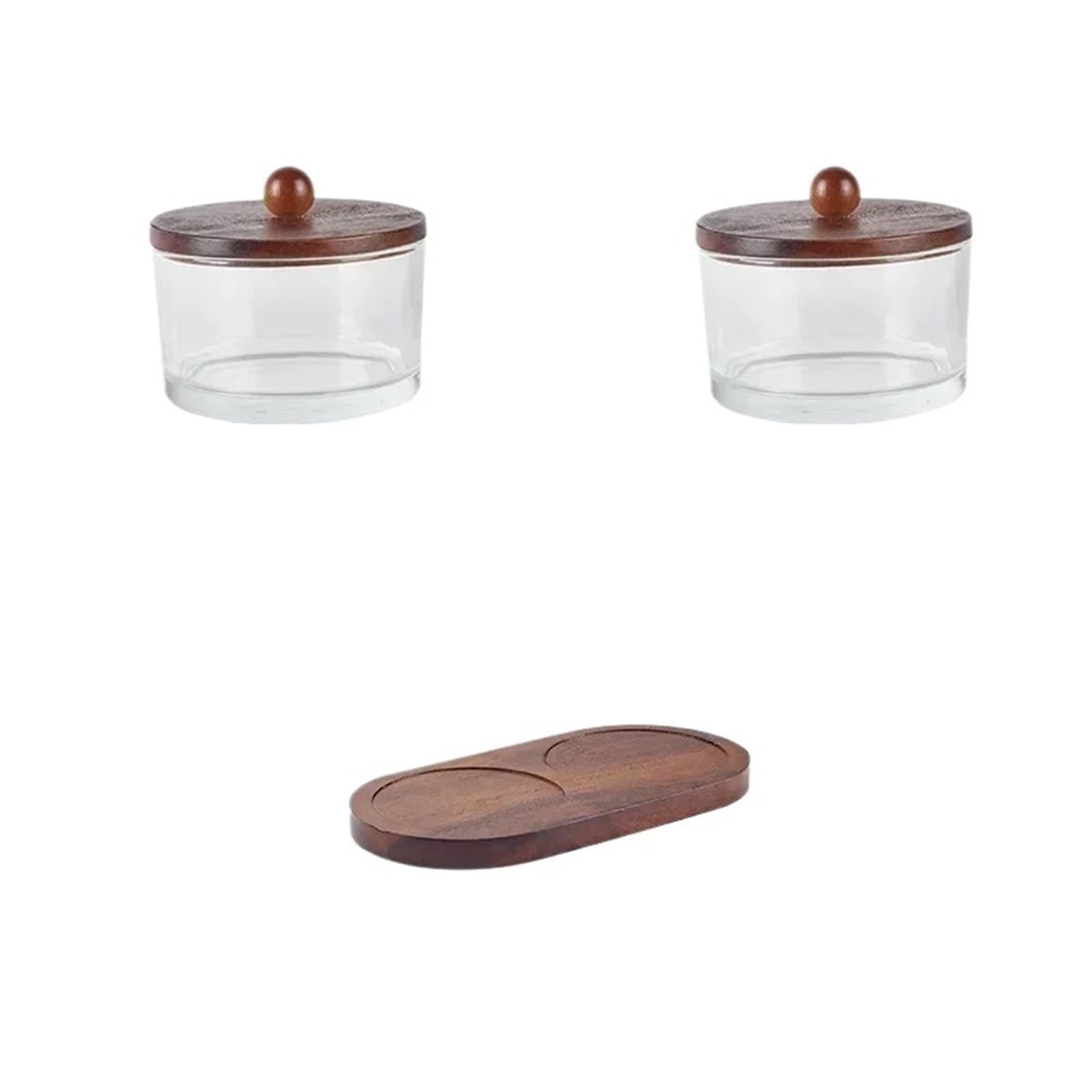 LSNNMU 1Set Glass Storage Jar Fruit Tray Household Nut Snack Dried Plate Of Wooden Pallets Kitchen Container For Preserving(ClearA)