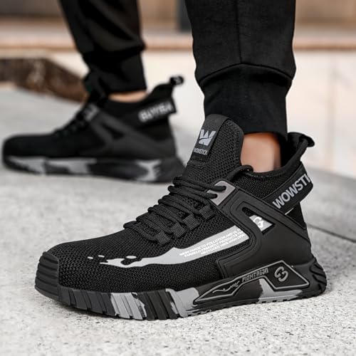WOWSTICK Lightweight Work Safety Steel Toe Sneakers, Slip Resistant Breathable Light Construction Tennis Shoes, W27 Black 40 by WOWSTICK - Used condition - Image 6