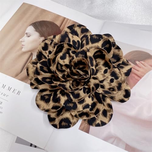 Image of Dainty Fabric Leopard Rose Flower Large Brooch Lapel Pins Handmade Big Flower Brooches Pin Classic for Women Wedding Party Dance Banquet Dress Suit Clothes Accessories Jewelry Gifts 190mm