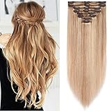 14'(35cm) Extensiones de Cabello Natural Clip Double Weft(Muy Gruesas) #18/613 Ash Rubio/Blanqueador...