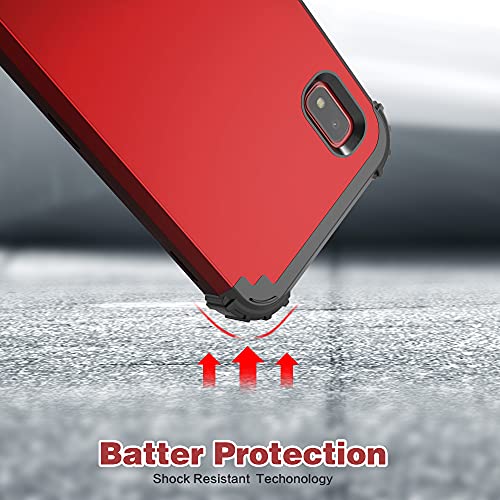 Idweel Galaxy A10E Case With Tempered Glass Screen Protector, Galaxy A10E, Hybrid 3 In 1 Shockproof Slim Heavy Duty Protection Hard Pc Cover Soft Silicone Rugged Bumper Full Body Cover, Red #TOP3