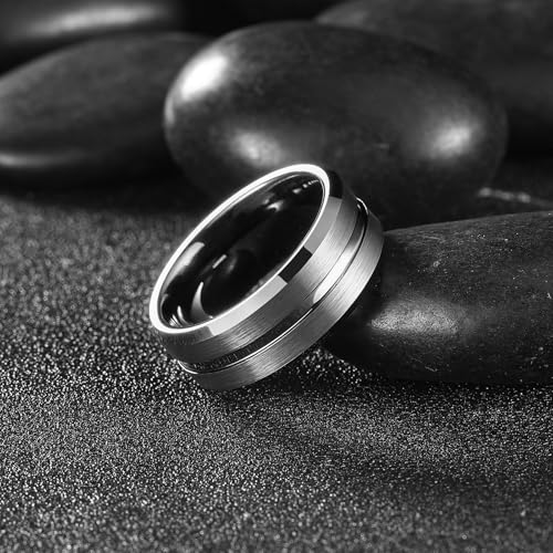 Image of King Will Tungsten Carbide Wedding Band for Men Women-6 /8 /10mm Width Multicolor Available with Grooved Center Wedding Ring Suitable for Work, Gym Comfort Fit Size 4-16