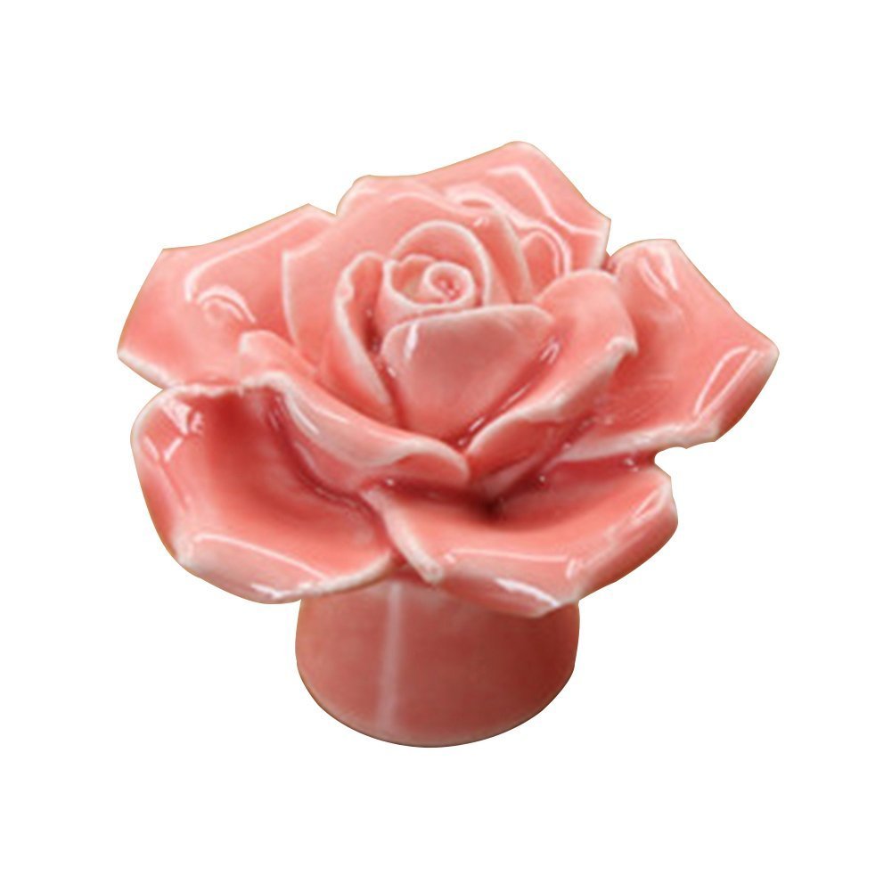 JIAN YA NA Rromantic European Modern Minimalist Ceramic Vintage Floral Rose Flower Wardrobe Door Knobs Handle Drawer Kitchen Cabinet Drawer Doorknobs with Screw for Home Decorating (Pink)