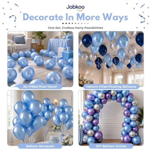 Image of Jobkoo Metallic Blue Balloons, 12 Inch Chrome Light Baby Blue Latex Balloon