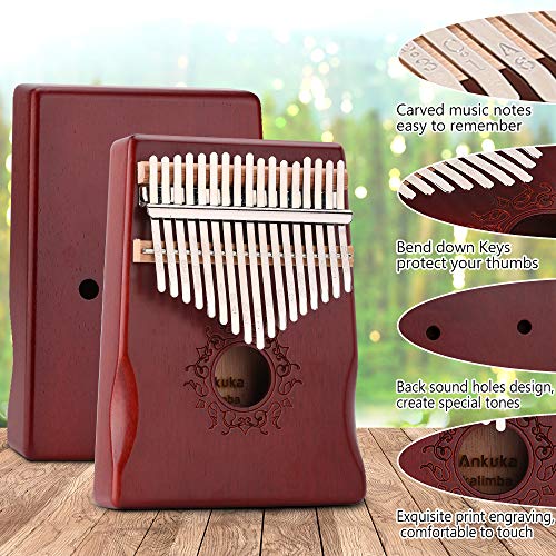 Ankuka Kalimba Thumb Piano 17 Keys with Mahogany Wood, Finger Piano Builts-in Waterproof Protective Box, Easy to Learn Portable Musical Instrument,Gift for Kids Adult Beginners (Mahogany) - Thumbnail 6