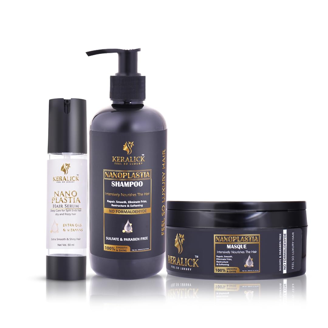 Keralick Nanoplastia Combo 300ml | shampoo and mask and serum | for dry frizzy | for hair growth, hair mask for frizzy hair, hair serum | Intensively Nourishes the Hair | Sulphate & Paraben Free | Straighter, Shinier - Nourishes Dry & Controls Frizz