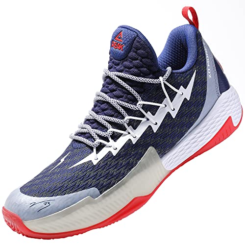 PEAK Zapatillas de baloncesto transpirables para hombre, Lou Williams, zapatos deportivos antideslizantes profesionales, para correr, caminar, Blanco y azul medio., 46 EU