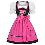 Gaudi-Leathers Damen Dirndl Kleid Dirndlkleid Trachtenkleid Midi Ilona Schwarz Pink 36