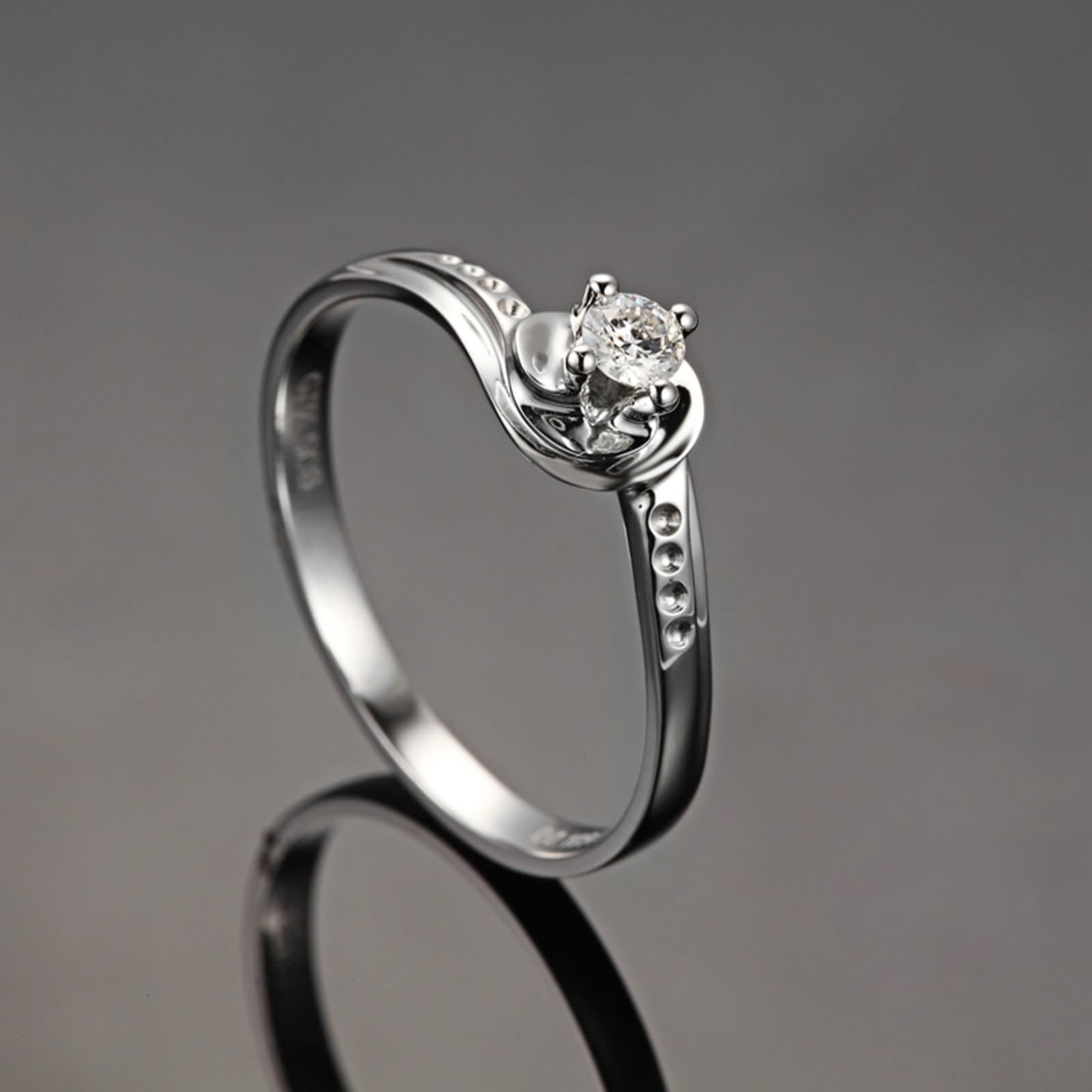 Ring 750 Weißgold, Damenringe Mode 4 Prong Labor Geschaffener Diamant 0.1ct Runde Brillante Form Weiß Eheringe