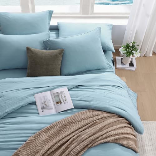 Image of Full Size Comforter Sets-7 Pieces Ultra Soft Bed in a Bag Full Bedding Sets | Prewashed All Season Comforter with Sheets, Pillow Shams & Pillowcases,Blue