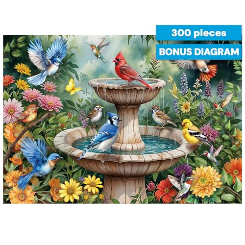 Rompecabezas jigsaw CEACO Baño de Aves para Adultos, 300 piezas, incluye póster, escena de jardín con aves, desafío moderado, ideal para adultos y mayores miniatura 7